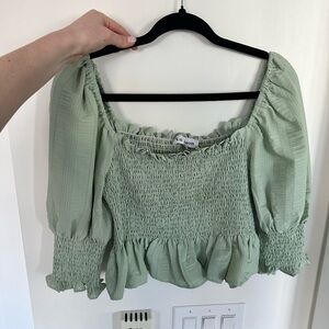 En Saison Mint Green Smocked Peasant Crop Top